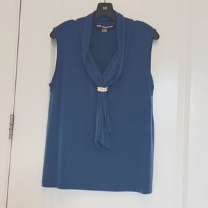 Karl Lagerfeld Paris - Blue - Sleeveless Drape-front Blouse - Pearls - XL